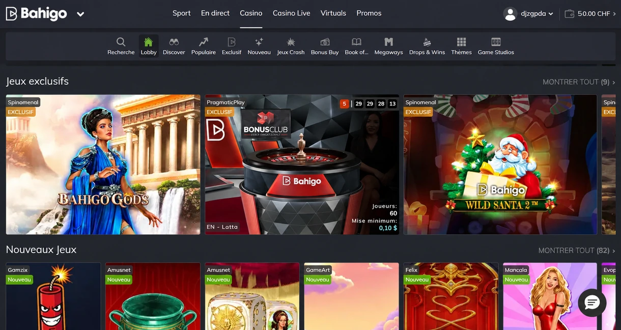 Jeux disponibles sur Bahigo Casino